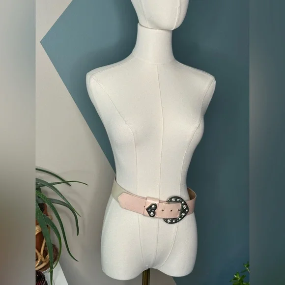 Y2K Crystal Heart Western Belt Pink Ombre Rhinestone Buckle Wide Festival Med - Picture 2 of 7
